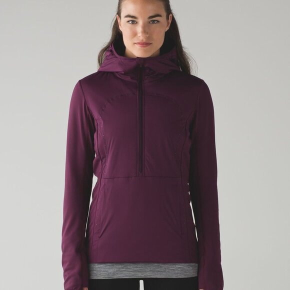 Lululemon Puffer Jacket Run for Cold Pullover Purple Hood Hoodie  Size 2 - Picture 1 of 7